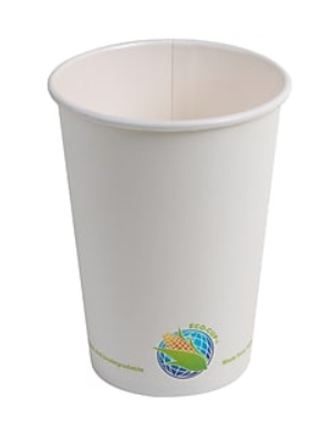 Eco-Packaging 8oz Compostable PLA Lined (Plant Based) Paper Hot Drink Cups, Single Walled, White, Case of 1000