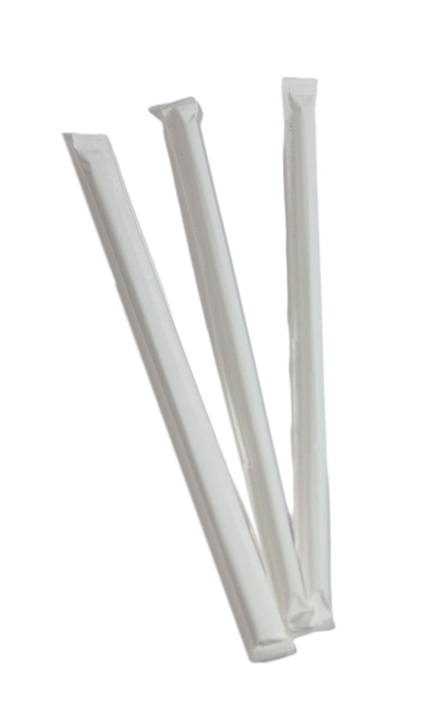Eco-Packaging Compostable 8" Clear Drink Straws Paper Wrapped, Case of 300